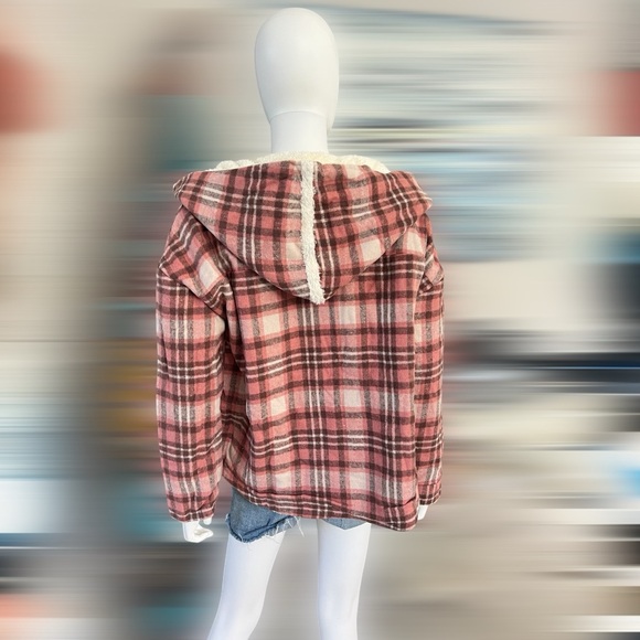 NEW IN Plaid open front faux Sherpa jacket S M L - Picture 8 of 10